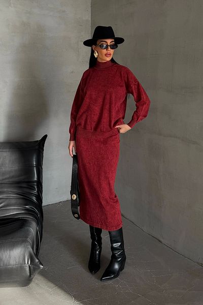Ortaya Çık Set de tricotaje cu fustă spălată Bordeaux