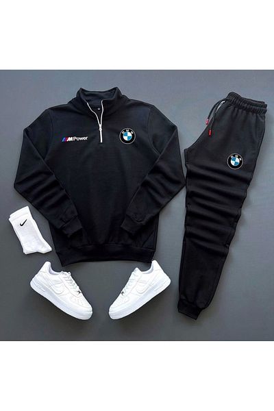 NEW TRENDY COLLECTİON Bmw M Power Printed Φούτερ με μισό φερμουάρ-Σετ Φούτερ Συνδυασμός