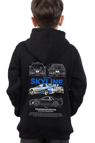Uniquetex Детски суитшърт Skyln с качулка и щампа на кола
