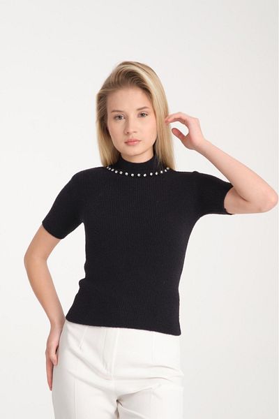 Su Moda Îmbrăcăminte pentru femei Bluză Tricoturi de Anul Nou Pulover Strasuri cu mânecă scurtă Guler vertical Pulover Angora