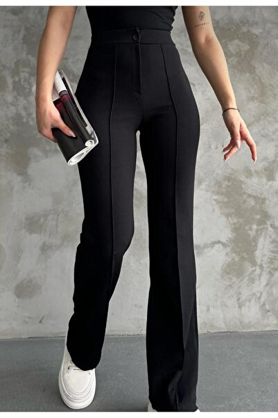 macharel jeans Дамски Palazzo панталон, черен, висока талия, широки крачоли