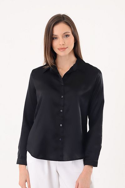 Hazel Cămașă de damă, ușoară, din satin negru