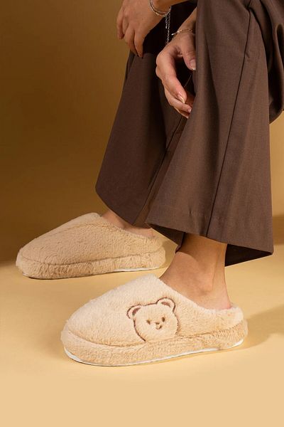İncim Μπεζ αντιολισθητική σόλα Cute Teddy Bear βελούδινες αφράτες γυναικείες παντόφλες για το σπίτι