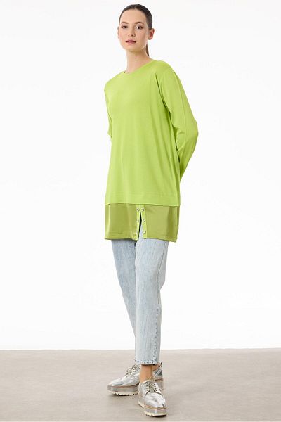 Tığ Triko Neon Yellow 36 Seitan Fabric Detailed Knitwear Tunic