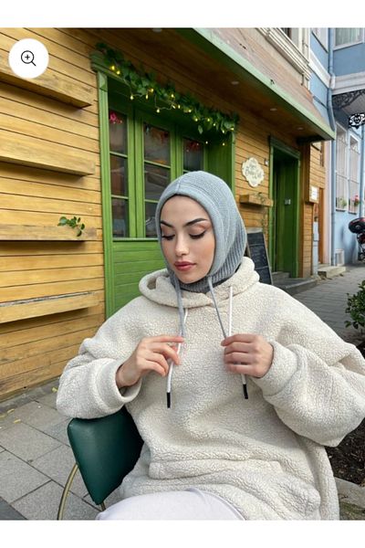 Blotch Gray Color Different Style Plug-In Knitwear Drawstring Balaklava Modern and Stylish Hijab Beanie