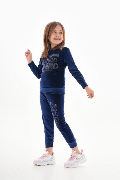 ROBA KIDS Girl's Velvet Hooded Embroidered Suit - Rb-755