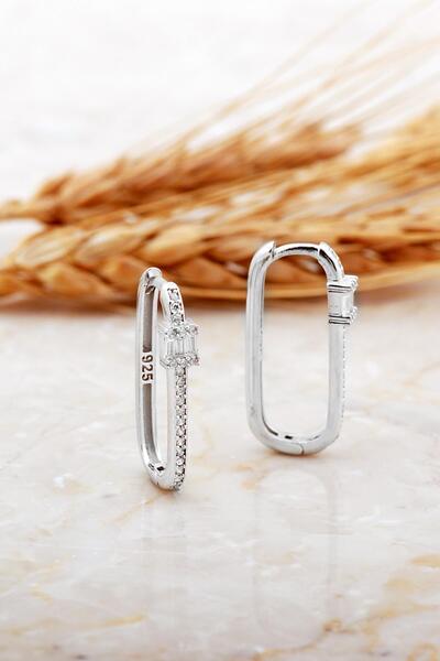 Sümer Telkari Baget Taşlı Dikdörtgen Rodyumlu Gümüş Küpe 7188