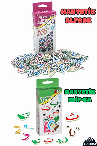 Apexma 2'li Set Manyetik Mıknatıslı Türkçe - İngilizce Harfler & Elif-ba - Eğitici Arapça Türkçe Magnet