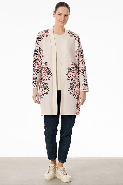 Tığ Triko Çiçek Desenli Hırka VANİLYA