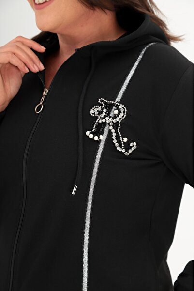 Esina Women's Two Yarn Front Zippered Elastic Leg Hooded Tracksuit Set