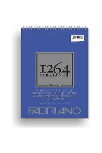 Fabriano 1264 Black A3 - 200 Gr - F-1264 Black Paper Picture Book - Top Spiral