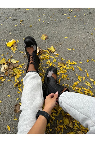 Enodia Ramp Gerçek Deri Siyah-gri-taba Bot