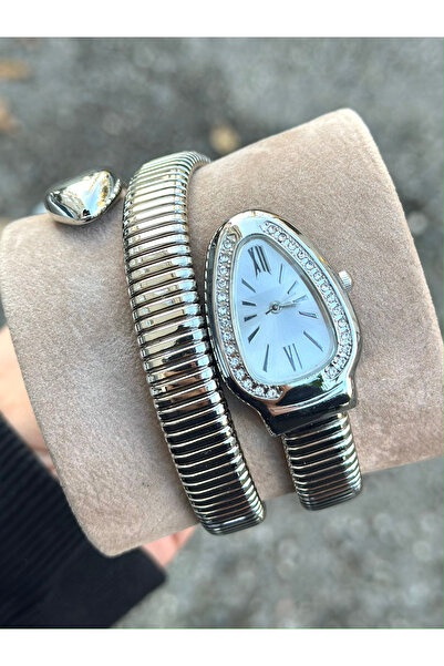 pierrose ساعة يد نسائية موديل الأفعى الفضية