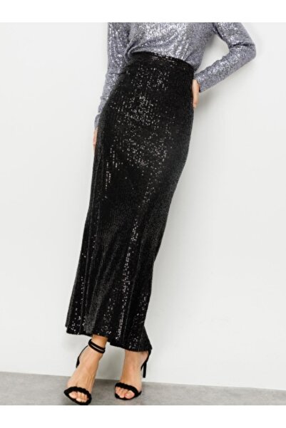 MERİT FASHION Siyah Midi Payet Etek
