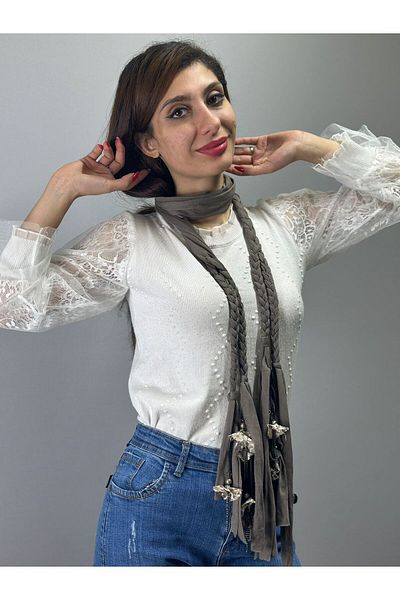 Gönülden Tasarım 200 cm Smoked Color Chain Floral Print Women's Scarf Shawl