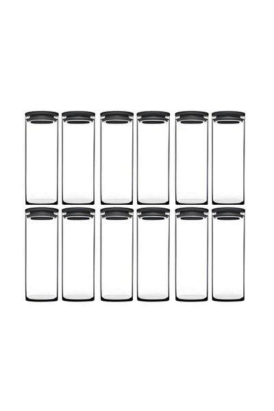 Paşabahçe 43756 Model Gray Vacuum Glass Jar - 12-Piece Food Storage Set