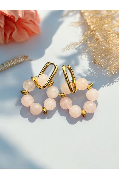 AURA GARDEN Pink Quartz Steel Earrings