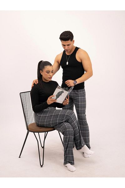 İng drop Πρωτοχρονιάτικο καρό Uisex Micro Cotton Sleepwear Bottom