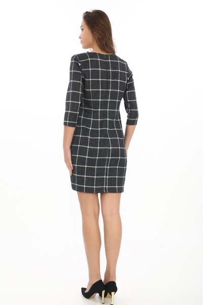 etselements Φόρεμα με λεπτομέρεια με κουμπί με τρία τέταρτα μανίκια U-neck 7078