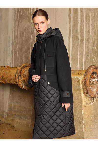 Unıquemode Uw 259004   Unique Coffee Fabric Garnished Long Coat