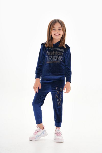 ROBA KIDS Girl's Velvet Hooded Embroidered Suit - Rb-755