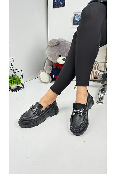 İmerShoes Черни мокасини - платинена катарама, овален връх, дебела подметка, мокасини 430