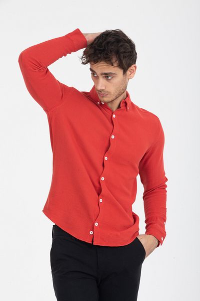 Klothy Men's 100% Cotton Washed Slim Fit Shirt