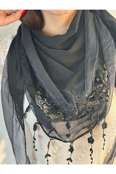 Gönülden Tasarım Tricotaj Dantela Neagra Firfir Femei Sal 200x110 cm