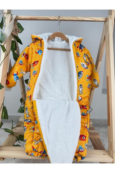 Minizade Patterned Baby Boy Winter Zippered Baby Astronaut Cosmonaut Jumpsuit Baby Coat
