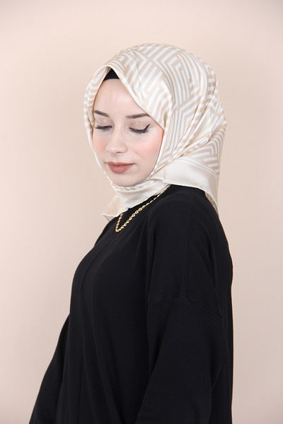 PAPLİO FERRE Μπεζ Pablio Ferre Μοτίβο πέτρας Twill μεταξωτό μαντίλι