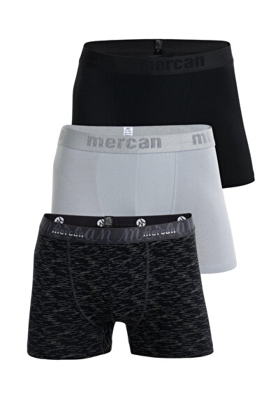 Mercan بوكسر رجالي متعدد الألوان 3 قطع من قطن الليكرا (مساحة رمادية سوداء)