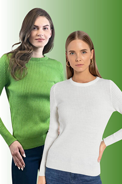 Miss Poem Women's 2-Piece Long Crew Neck Basic Plain Knitwear Sweater