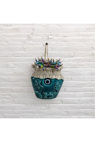devigo El Yapımı Nazar Boncuklu Deniz Temalı Saksı Duvar Süsü Duvar Aksesuarı