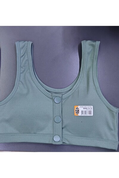 Cooqpoo Green 70/75-80/85 Size Front Button Thick Strap Padded Sports Bra