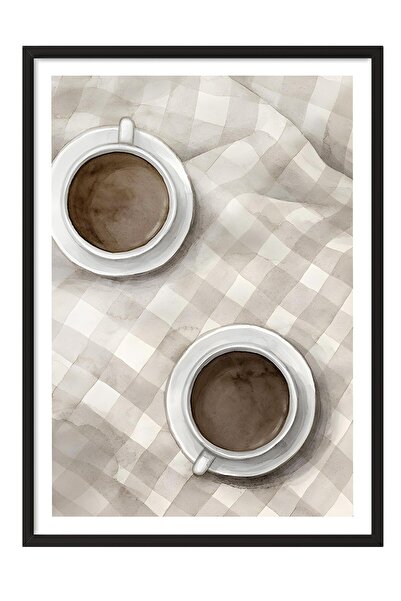 Postifull Siyah Çerçeveli Tablo, Poster ve Çerçeve Seti, Cups of Coffee Comfo...