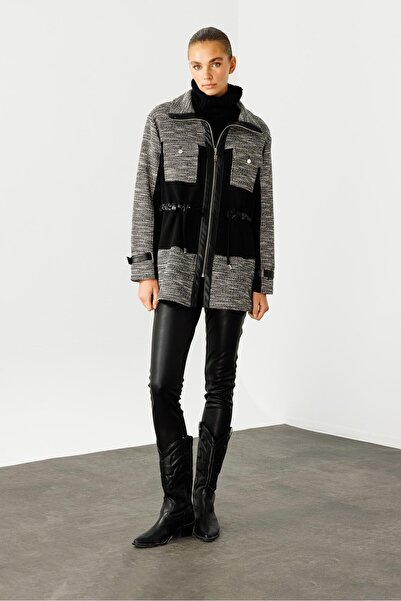 Moda İlgi Modailgi Belden Tünelli Kumaş Garnili Dik Yaka Tunik Siyah