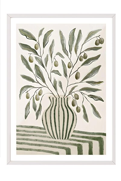 Postifull Beyaz Çerçeveli Tablo, Poster ve Çerçeve Seti, Olive Branches in Va...
