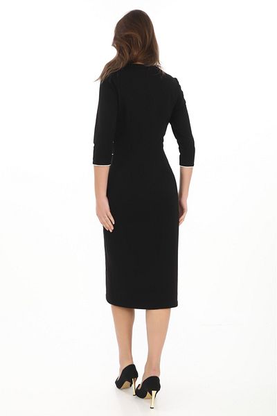 etselements Rochie de lungime midi cu decolteu rotund cu detaliu de țevi 7079 Negru