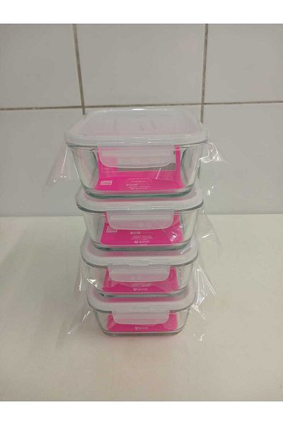 LAV Feyzade Set of 4 1120Cc - Rectangular with White Lid, Glass Lock Storage Container (Frs-297)