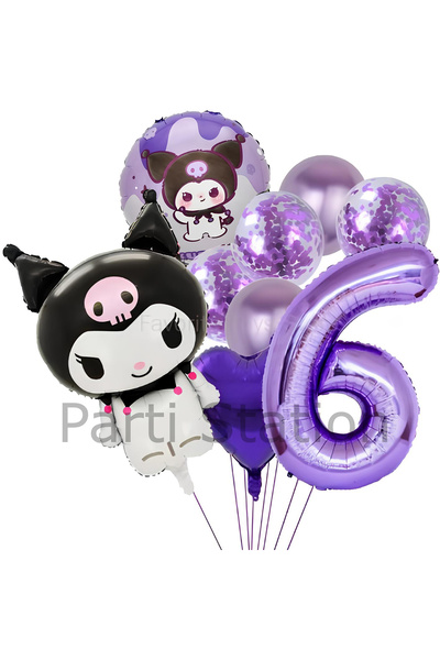 Parti Station Sanrio Kuromi 6 Yaş Mor Renk Balon Set Anime Hello Kitty Kuromi...