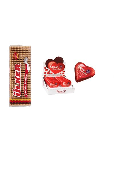 Ülker Potibor Biscuit 175 Gr Sade and Elite Love Heart Chocolate 21 Gr X 12 Pieces