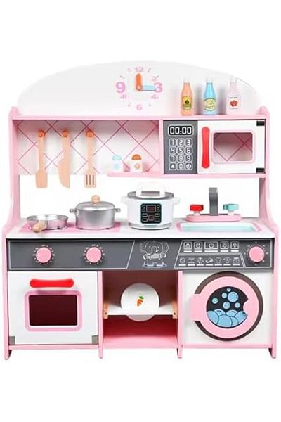 ALBADER Wooden Kitchen Set Toy, Kitchen for Kids WIth Oven, Kids Kitchen Playset With Cook Food