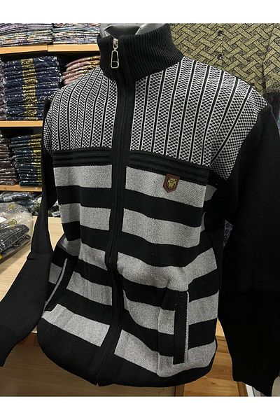 TCR Men's Knitwear Zippered Pocket Patterned Cardigan