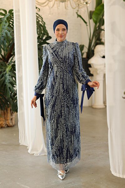 Hakimoda Tesettür Ayla Taşlı Abiye Lacivert