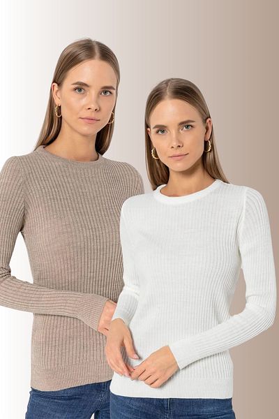 Miss Poem Women's 2-Piece Long Crew Neck Basic Plain Knitwear Sweater