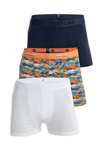 Mercan 3 قطع بوكسر رجالي من القطن والليكرا متعدد الألوان (أبيض كحلي شارك)