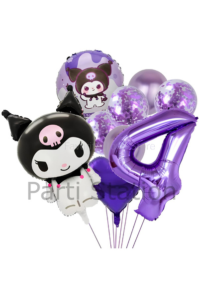 Parti Station Sanrio Kuromi 4 Yaş Mor Renk Balon Set Anime Hello Kitty Kuromi...