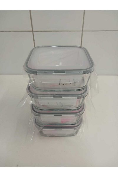 LAV Feyzade Set of 4 Glass Storage Containers with Lock - 1150Cc Square (Frs-249)