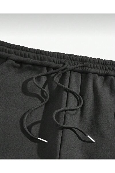 Genel Markalar Siyah Düz Paça Normal Kalıp Skuba Kumaş Eşofman Altı