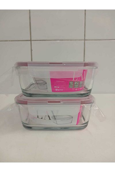 LAV Feyzade Set of 2 Glass Storage Containers with Lock - 1150Cc Square (Frs-249)